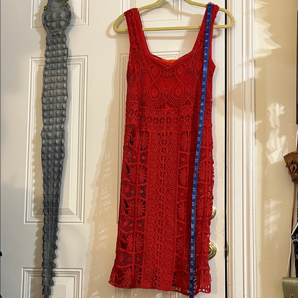 Deep Coral Crochet Sleeveless Dress - Women